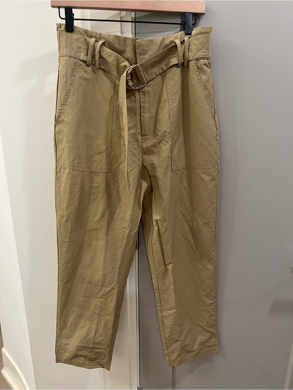 Tan Belted Barrel Pants